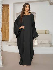1 pezzo Abito da donna con maniche a pipistrello lunghe e hijab abbinato, adatto per uso quotidiano, abbigliamento islamico di Dubai