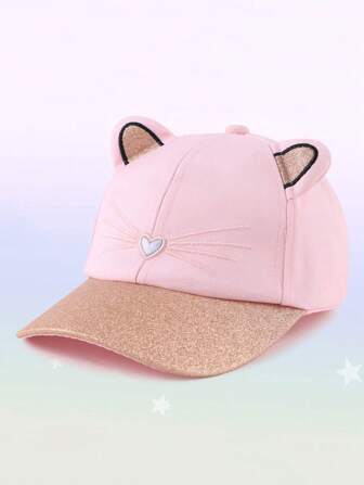 1 件儿童猫耳棒球帽女孩可爱可调节后扣卡车司机帽适合 3-8 岁儿童