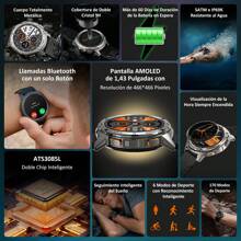 Original KOSPET TANK T3 Military Rugged reloj inteligente para hombres mujeres 50M impermeable 170 modos de movimiento Monitor de oxígeno en la sangre, negro - Negro - Ver 3