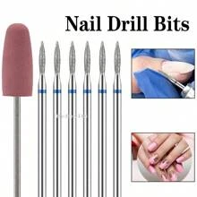 Set de 7 piezas de brocas de taladro de uñas con forma de llama con diamante y estuche - Herramientas de manicura profesionales, Limas de uñas eléctricas, Brocas de carburo de 3/32" para la limpieza precisa de cutículas y uso en el hogar y salón