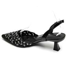 Escarpins à petits talons décorés de strass floraux - Noir - Voir 3