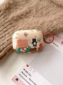 Retro Ditsy Floral Cat Pattern Premium Protective Case Compatible With 1/2, 4 Silicone Earphone Cover, Pro, Apple Wireless Bluetooth 3 Headphone Box
