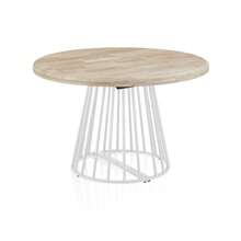 Duehome Mesa Redonda Extensible Meztil para Comedor o Cocina, Mesa Ovalada Moderna con Sistema Extensible y Amplia Superficie para Reuniones Familiares y Comidas Diarias, Mesa de Diseño Funcional con Estructura Resistente para 4 a 6 Personas, Mueble Versátil y Elegante Ideal para Optimizar Espacios en Salones, Cocinas y Hogares Modernos - Blanco - Roble - Ver 4