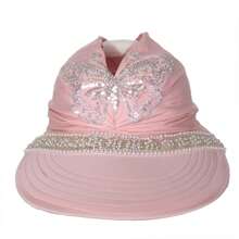 Casual Polyester Embellished Beaded Bow Decor Rhinestone Mesh Top Baseball Cap/Visor Hat For Women, Summer
