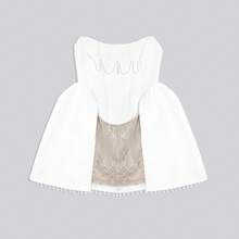 Mini Wedding Party Neck Faux Pearls Lace Satin Brides Prom Gown, Suitable For Cocktail,Graduation, Party Night,Birthday, Party Dress, Wedding Guest Dress - White - View 4