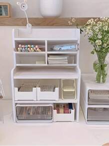 多层桌面储物架 - PVC 泡沫板材料杂物收纳架，用于数据线、笔、家庭整理器，适用于桌面、办公室、梳妆台、卧室、家庭、宿舍和学校 - 彩色 - 查看 8