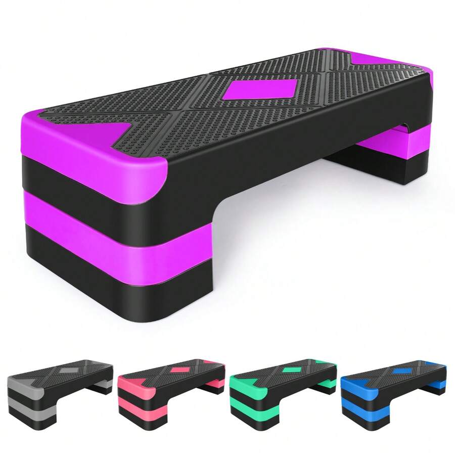 Aerobic Exercise Step Adjustable Aerobic Stepper For Exercise Workout Step Platform For Step Up, 26.5" Step Deck With 4" 6" 8" Adjustable Height Risers, Women Home Gym Cardio Fitness