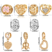 9pcs Set, European & American Style Craft, Multi-Design Set, Exquisite & Versatile, Cute Crown, Loving Heart, Pearl Mermaid Tail, Heart Ceramic Beads Pendant, DIY Bracelet & Bangle Accessory - Hollow Heart Five-petal Flower Set - View 7