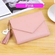 1 件可爱流苏装饰钱包仿皮多功能流苏钱包女士短钱包零卡夹金属心形与流苏零钱包女士钱包卡夹与证件夹礼物情人节女士钱包钱包小钱包女生朋友爱人母亲节教师礼物 - 彩色 - 查看 5