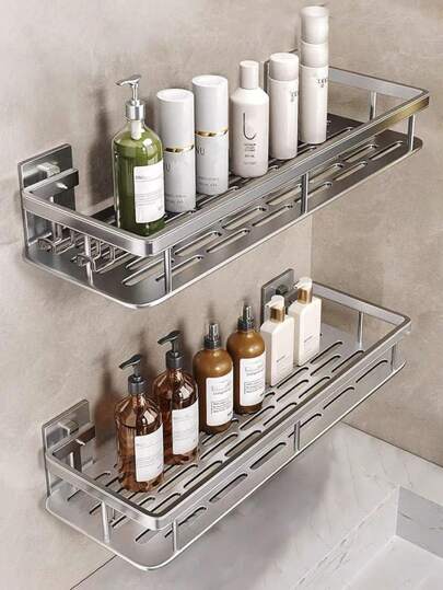 2pcs Bathroom Wall Mounted Storage Racks, No-Drill, Suitable For Bathroom, Vanity, Kitchen Bathroom Accessories