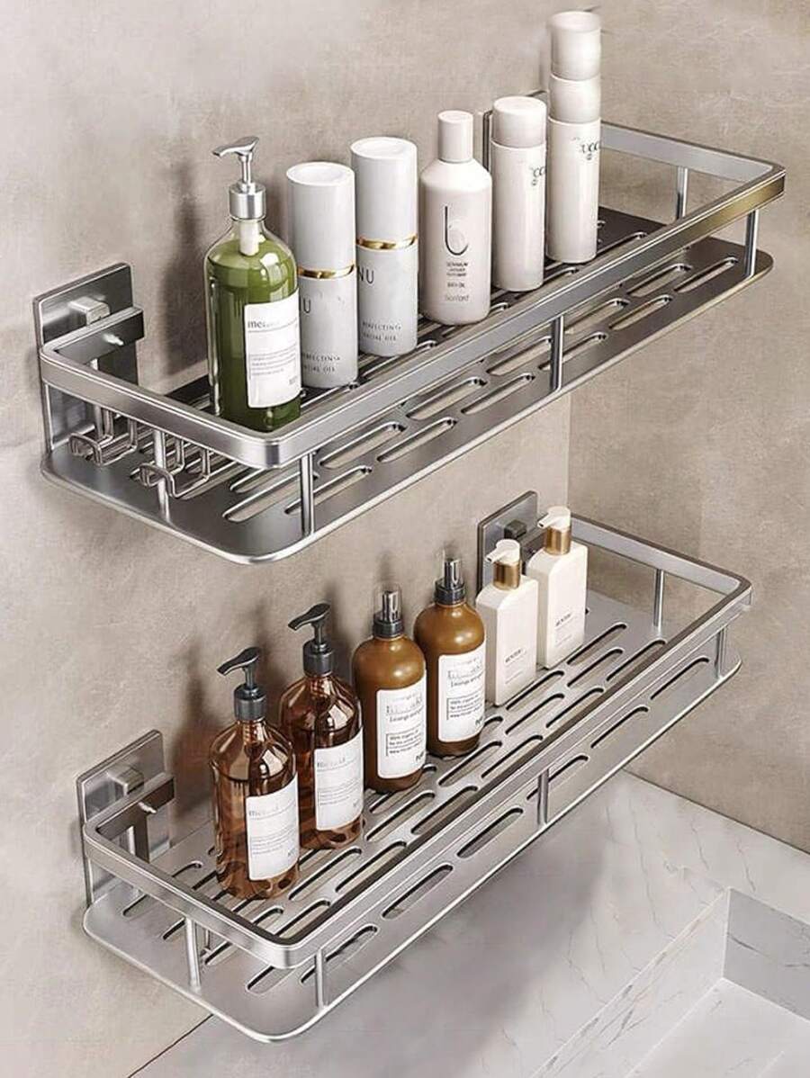 2pcs Bathroom Wall Mounted Storage Racks, No-Drill, Suitable For Bathroom, Vanity, Kitchen Bathroom Accessories - Multicolor - View 1