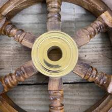 12'' Antique Vintage Nautical Wooden Steering Wheel Wall Decor - Round Ships Design For Maritime Themed Interiors - Default - View 9