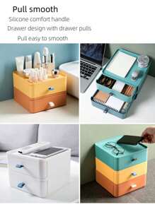 1 pieza Organizador de escritorio multifuncional, organizador de cajones, caja de almacenamiento para maquillaje y joyas, material de PP duradero, adecuado para oficina, hogar, tocador, baño, dormitorio, sala de estar, almacenamiento de papelería. Cajones a prueba de polvo, apilables, múltiples colores disponibles