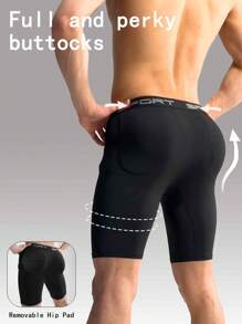 男士三角裤，带可拆卸提臀垫，长腿平角裤，透气柔软舒适，时尚性感，适合休闲运动外出，可作礼物，速干 - 黑色 - 查看 3