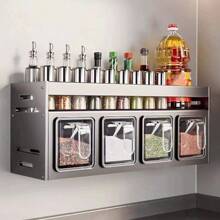 1pc Wall-Mounted Spice Rack Organizer - Rust Resistant, No Drill Installation, Includes Spice Box And Jar, Ideal For Kitchen Storage, Spice Jars - 灰色 - 查看 9