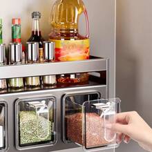 1pc Wall-Mounted Spice Rack Organizer - Rust Resistant, No Drill Installation, Includes Spice Box And Jar, Ideal For Kitchen Storage, Spice Jars - 灰色 - 查看 3