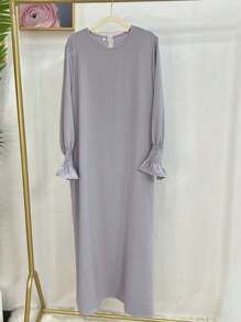 1pc Elegant Casual Solid Color Chiffon Loose Abaya, Suitable For Women's Daily Outdoor Wear, Spring/Summer/Autumn, Muslim Dress