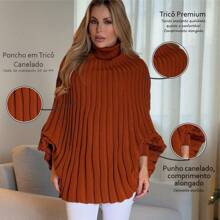 Poncho Tricô Sofia Moda Feminina Outono Inverno - TELHA - Visão 3