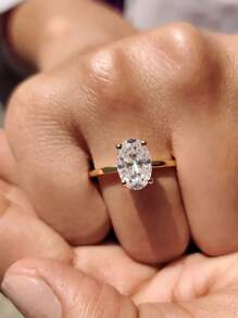 1 Stück klassischer Kupferring mit ovalem kubischen Zirkonia Dekor, geeignet für den täglichen Gebrauch von Frauen, Verlobung, Hochzeit, Partyschmuck, Valentinstags-Geschenk