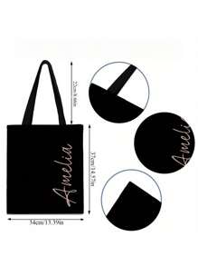 1pc Customized Name Canvas Bag, Personalized Tote Bag, Customizable Name Or Text, Foldable, Large Capacity&Lightweight, Stylish Versatile, For Women, School Bag/College Backpack Ideal Gifts For Her Women For Girlfriend, Family, Friends, For Anniversaries, For Birthdays, For Holiday/ Vacation, For Outdoors/Outings/Travel/Hiking/Stadium/Sports/Climbing, For Business/Commute/Work/Office,School Supplies,Back To School,For Office,For School,For Classroom,For Teacher Gifts,For University,For Colleague,For Dorm Rooms,For Teacher,For Boys And Girls,For Teenagers,Junior High School Students,Middle School Students,High School Senior High School Students,College Students,University Students,Freshman,Sophomore,Underclassmen,Chic Autumn, Urban Chill