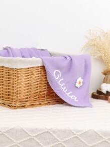可客製化手工刺繡花卉針織兒童毯，柔軟甜美花卉圖案嬰兒毯，適合四季使用，字母、刻字、裝飾、精緻、時尚、現代、客製、個性化、獨特、客製化，嬰兒禮物，適合給他/她的理想禮物，兒子、女兒，溫柔母性，嬰兒洗禮禮物 - 紫色 - 查看 4