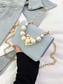 Mini Girls Faux Pearl Handbag - Blue - View 8