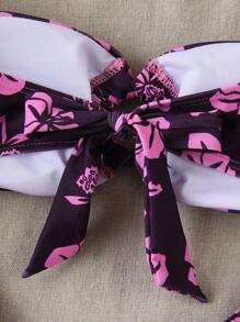 New Arrival Spring/Summer European And American Women Casual Floral Print Ruched Sexy Bandeau Bikini Set, Beach Holiday Party Date - Multicolor - View 5