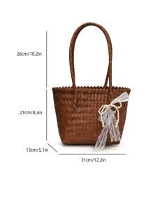 Set de 2 piezas (Bolso + Sombrero) Nuevo bolso de hombro de paja con lazo decorativo y sombrero a juego, apto para uso diario, vacaciones, viajes, playa y compras de las mujeres