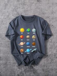 Tween Boy Astronomy Galaxy Planet Enthusiasts Tricou imprimat distractiv Confortabil cu mânecă scurtă