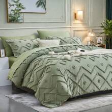 7 Pieces(Queen/King) Bed In A Bag Comforter Set, Stylish Solid Comforter, Soft Microfiber, Comfortable And Warm, Cloud-Like Soft Bedding Set, Bedroom Decor For Spring/Summer/Autumn/Winter, Ideal Gift - màu xanh lá - Xem 2