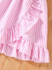 Tween Girl Striped Ruffle Hem Dress With Belt - Pink - View 6