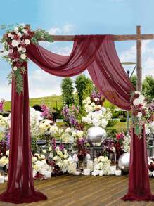 1Pc/2Pcs Wine Red Wedding Mesh Valance,Polyester Gauze Tulle Curtain, Soft Gauze Drapes,75*300/75*600cm Hanging Sheer Curtains,Versatile Curtains,Yard Cloth,DIY Rustic Wedding Accessories,Wedding Party Decoration Supplies,Engagement Party Background Decoration, Home Decor,Indoor Outdoor Decor, Easy To Hang