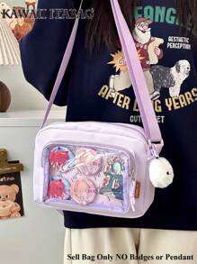 2025可爱果冻包，女孩糖果色透明手机包，新款单肩包，女孩斜挎包，女士果冻包，PVC DIY带徽章展示板，手提包，女孩礼物，紫色 - 紫色 - 查看 2