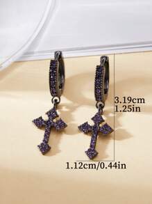 1 对哥特朋克十字紫色吊坠耳环，适合女性派对、聚会和日常佩戴