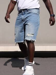 Herren Denim Shorts in Große Größen, Hellblau, Used-Optik, ausgefranster Saum