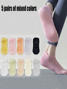 1 Pair/3 Pairs/5 Pairs Of Anti Slip Grip Yoga Socks, Breathable Cross Band Invisible Sports Indoor Socks, Silicone Anti Slip Dance Socks