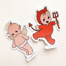 天使与魔鬼贴纸、防水贴纸、笔记本电脑贴纸、丘比贴纸、适用于子弹日记本、记事本、笔记本电脑、水瓶、手机壳、装饰 - 彩色 - 查看 7