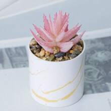 1 件人造多肉植物盆，仿大理石图案设计花盆，免维护装饰，适用于卧室、客厅、办公室家居、夏季配件 - 綠 - 查看 8