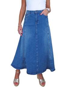 Paulo Due Flared Maxi Denim Skirt - Medium Wash - View 1