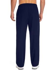 Men's Solid Drawstring Elastic Waist Cargo Pants, Elastic Waistband With Pockets, Quick-Dry Work Trousers - Royal Blue - View 2