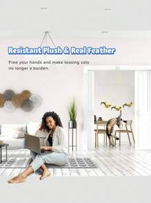 猫玩具套装，彩色羽毛，逗猫棒，铃铛毛毛虫，可替换逗猫棒头，室内外均可使用，训练，自娱自乐，缓解无聊（蓝色、黑色，替换头颜色随机）