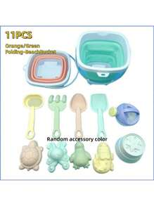 11pcs Children Outdoor Snow Shovel+Beach Toys Water Park Beach Sand Digging & Water Play Tools, Foldable Beach Bucket, Convenient Carry, Parent-Child Interaction Fun Sand & Water Play Set (Style, Accessories & Color Are Random)