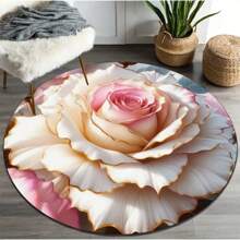 1pc Pink Rose Floral Print Carpet, Soft & Comfortable Flannel Rug, Wedding Ceremony Rug, Non-Slip Sponge Rug, Decorative Rug, Machine Washable, Suitable For Entryway, Kitchen, Bedroom, Living Room, Coffee Table, Garden, Closet, Laundry Room, Bathroom - Multicolor - View 6