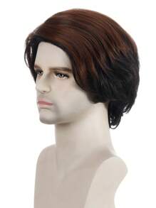 10 英寸男士时尚自然蓬松短直棕色合成纤维假发，带侧刘海，适合日常穿着、万圣节服装和派对 - 彩色 - 查看 5