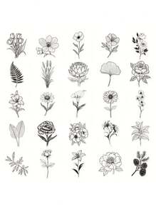50 张金色黑白植物贴纸透明 PET 简约线条花卉防水装饰笔记本电脑剪贴簿日记 DIY 吉他贴纸、学校用品、返校 - 黑與白 - 查看 9