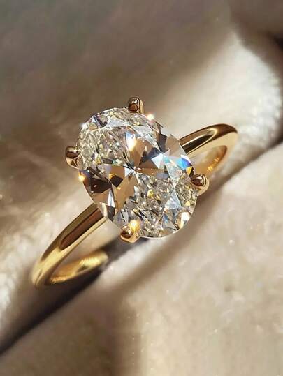 1pc Classic Cubic Zirconia Oval Decor Copper Ring, Suitable For Women Daily Wear, Engagement, Wedding, Party Jewelry, Valentine's Day Gift