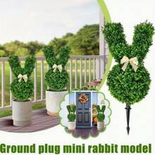 1 Piece 20 Inch Green Artificial Rabbit Shaped Tree Pot Bonsai, Easter Faux Rabbit Plant, Faux Boxwood Shrub, Fake Cedar Bonsai With Ground Nails Gardening Decorations