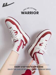 WARRIOR 战士女滑板鞋春夏轻便舒适透气简约风格休闲时尚运动鞋全年适用耐磨全天穿着训练运动鞋跑步鞋情侣休闲鞋 - 白/紅 - 查看 7