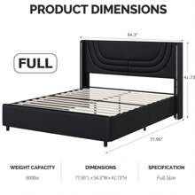 Modern LED Upholstered Bed Frame With Silver Wingback Headboard – Soft PU Leather, Platform Design, Easy Assembly, Twin Bed Frame / Full Bed Frame/ Queen Bed Frame / Twin /Full / Queen Size Bed Frame, Black/Pink/Beige (USB LED Strip) - 黑色 - 查看 8