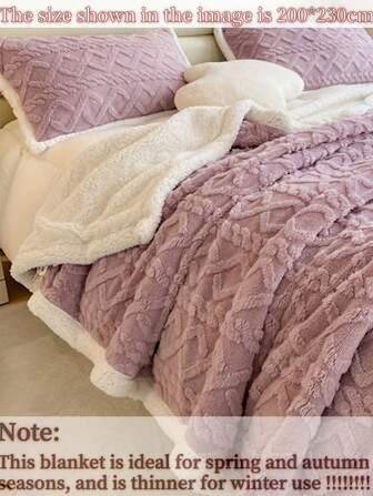 1pc Classic Diamond Pattern Thick Double Layer Blanket, Warm & Comfy Sofa/Bed Throw Blanket For Home, Office, Camping And More (Purple/Coffee),Fall Decor,Autumn Decor,Room Decor
